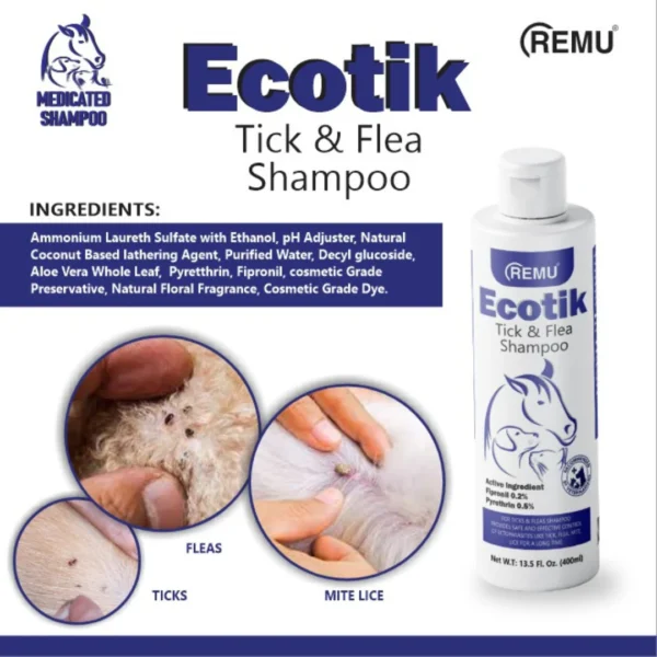 Remu Ecotik Tick & Flea Medicated Shampoo For Cats & Dogs